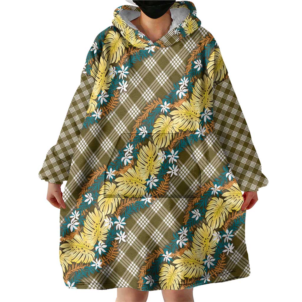 Polynesian Monstera Tiare Floral Wearable Blanket Hoodie Yellow Tropical Plaid LT01 - Polynesian Pride