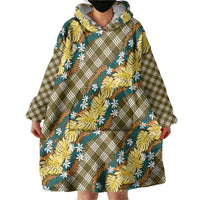 Polynesian Monstera Tiare Floral Wearable Blanket Hoodie Yellow Tropical Plaid LT01 - Polynesian Pride