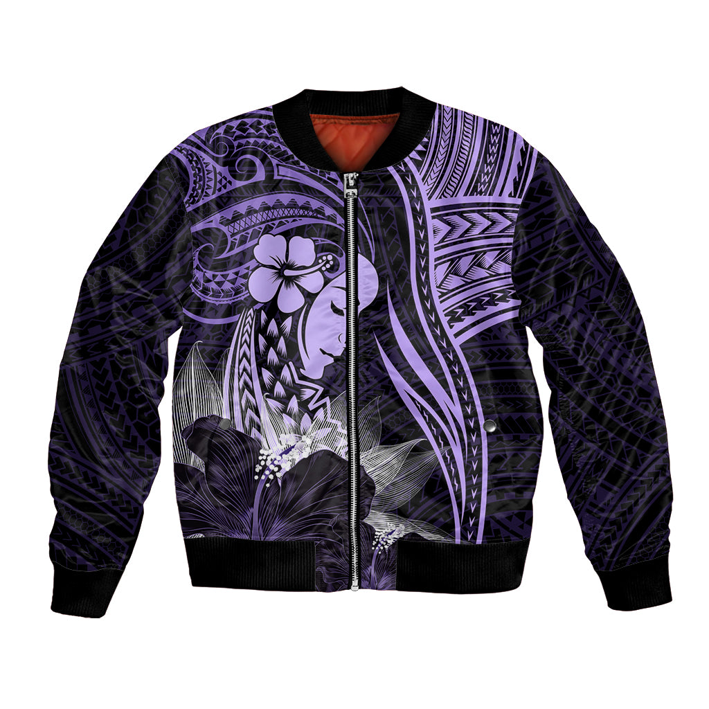 Polynesian Women Day 2024 Bomber Jacket Hibiscus Girl Tribal LT01 Unisex Purple - Polynesian Pride