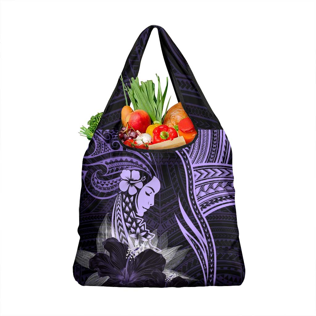 Polynesian Women Day 2024 Grocery Bag Hibiscus Girl Tribal