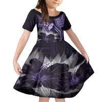 Polynesian Women Day 2024 Kid Short Sleeve Dress Hibiscus Girl Tribal LT01 KID Purple - Polynesian Pride