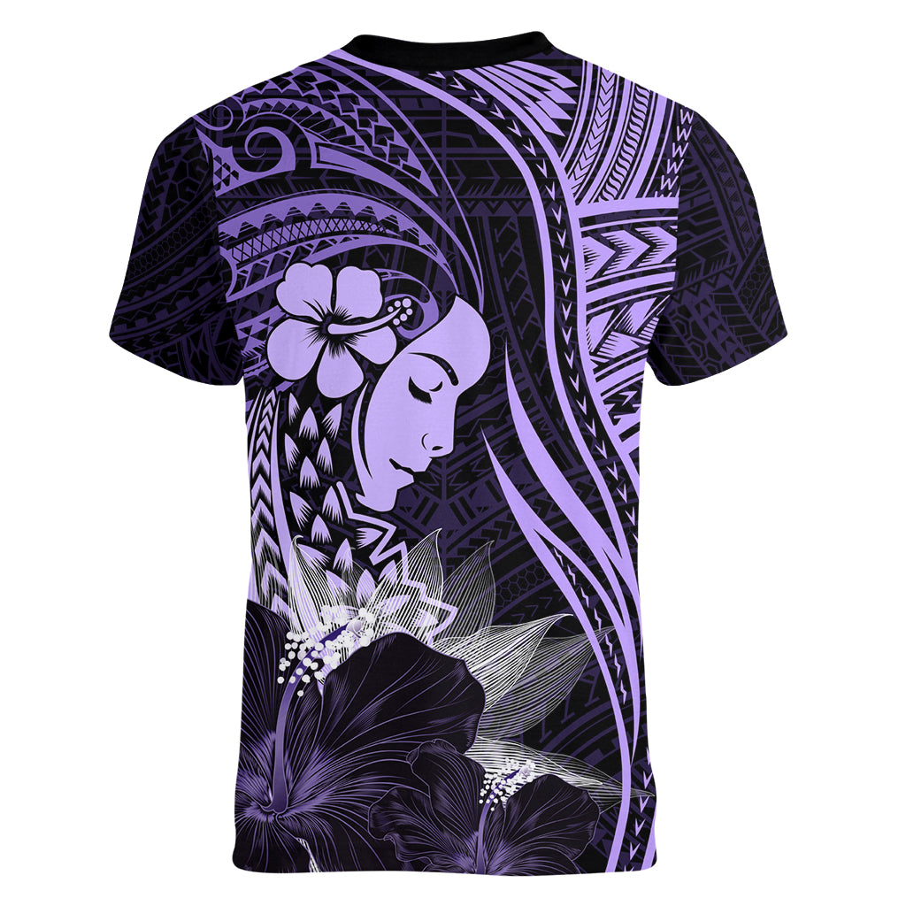 Polynesian Women Day 2024 Women V Neck T Shirt Hibiscus Girl Tribal LT01 - Polynesian Pride