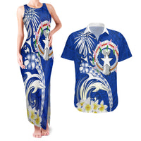 Northern Mariana Islands Commonwealth Day 2024 Couples Matching Tank Maxi Dress and Hawaiian Shirt Dolphin With Plumeria Flower LT01 Blue - Polynesian Pride