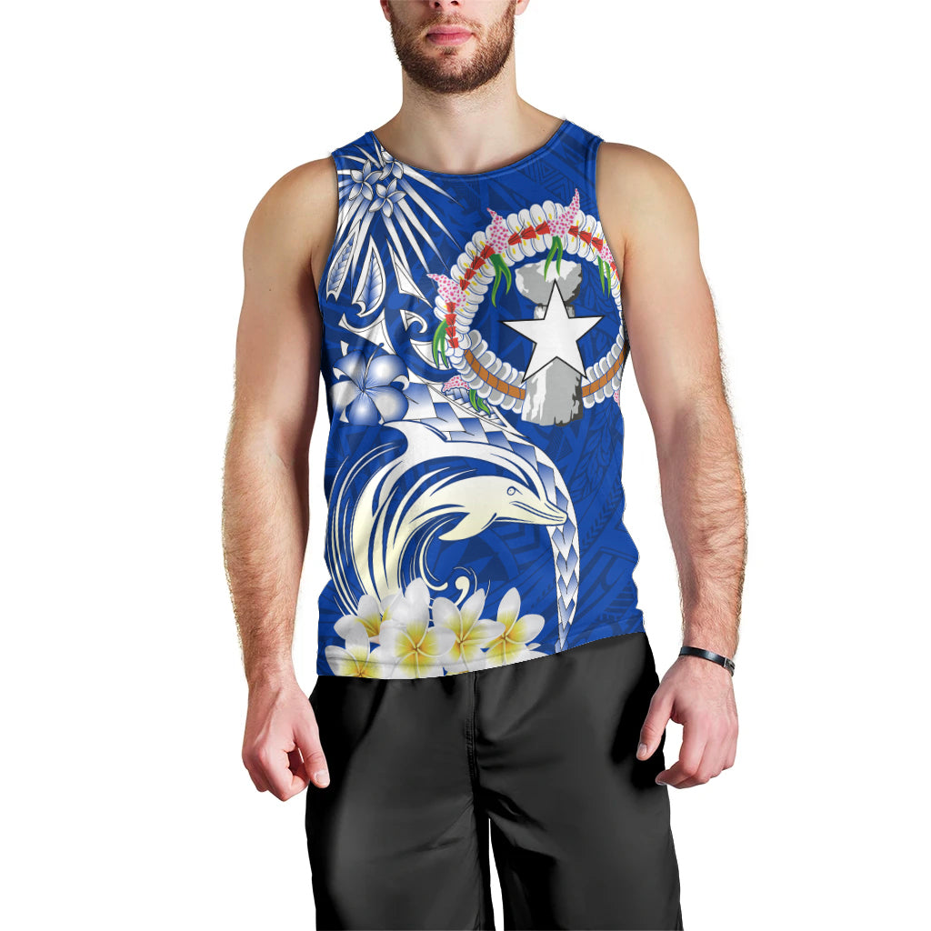 Northern Mariana Islands Commonwealth Day 2024 Men Tank Top Dolphin With Plumeria Flower LT01 - Polynesian Pride