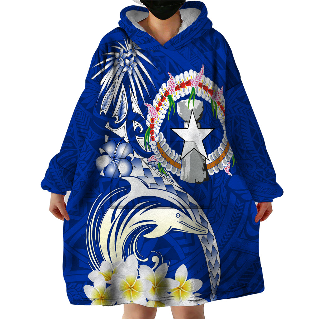 Northern Mariana Islands Commonwealth Day 2024 Wearable Blanket Hoodie Dolphin With Plumeria Flower LT01 - Polynesian Pride