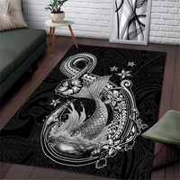 Hawaii Mermaid Monotone Area Rug Polynesian Pattern Fish Hook