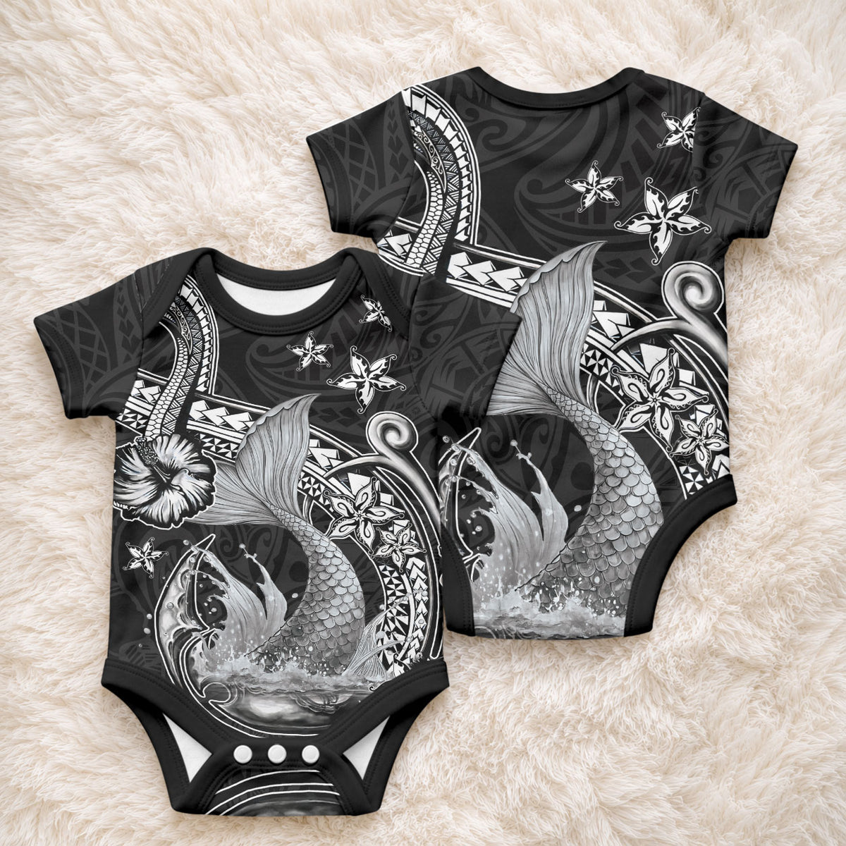 Hawaii Mermaid Monotone Baby Onesie Polynesian Pattern Fish Hook LT01 - Polynesian Pride
