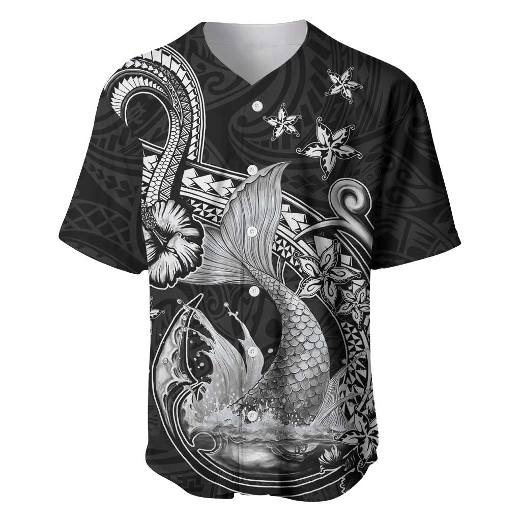 Hawaii Mermaid Monotone Baseball Jersey Polynesian Pattern Fish Hook