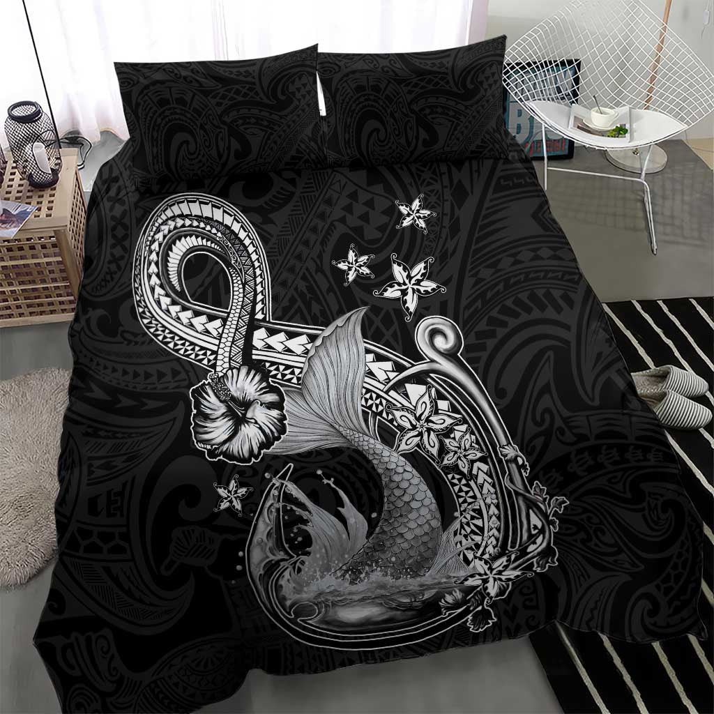Hawaii Mermaid Monotone Bedding Set Polynesian Pattern Fish Hook