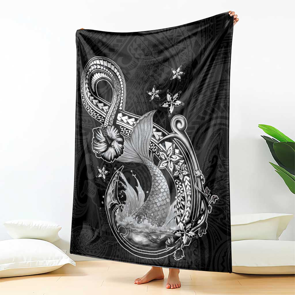Hawaii Mermaid Monotone Blanket Polynesian Pattern Fish Hook