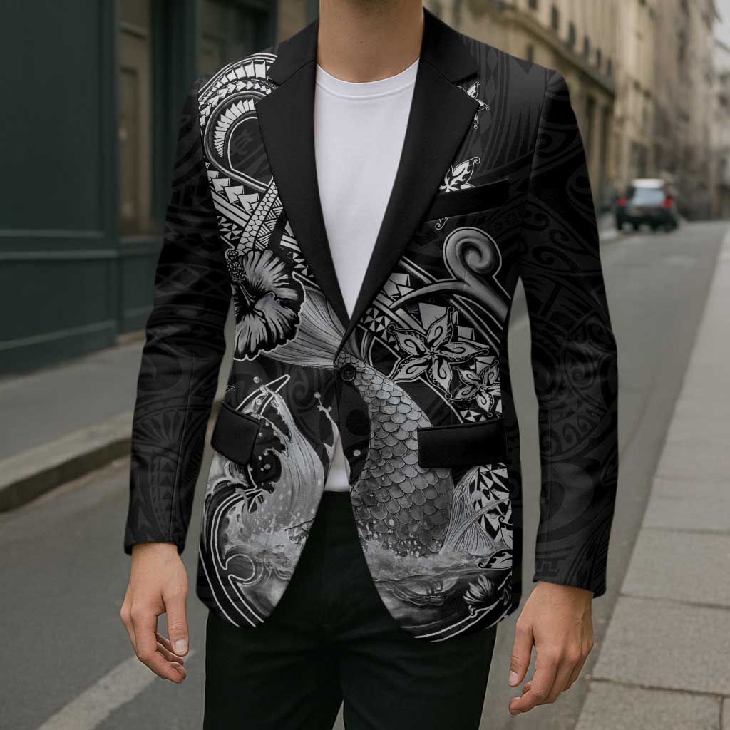 Hawaii Mermaid Monotone Blazer Polynesian Pattern Fish Hook