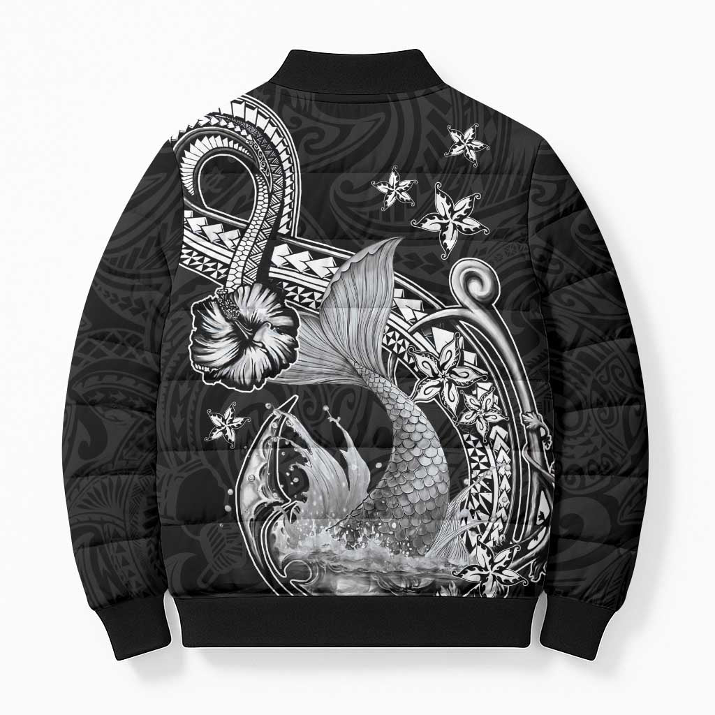 Hawaii Mermaid Monotone Bomber Puffer Jacket Polynesian Pattern Fish Hook