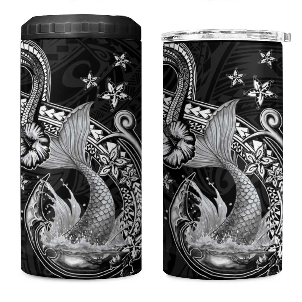 Hawaii Mermaid Monotone 4 in 1 Can Cooler Tumbler Polynesian Pattern Fish Hook