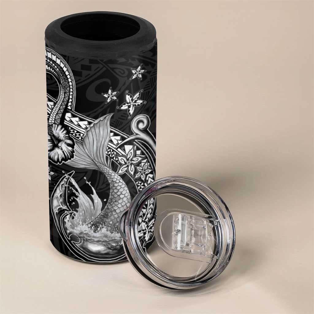 Hawaii Mermaid Monotone 4 in 1 Can Cooler Tumbler Polynesian Pattern Fish Hook
