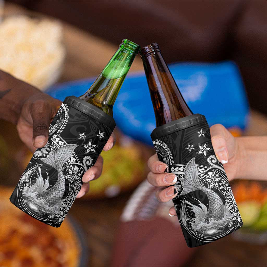 Hawaii Mermaid Monotone 4 in 1 Can Cooler Tumbler Polynesian Pattern Fish Hook