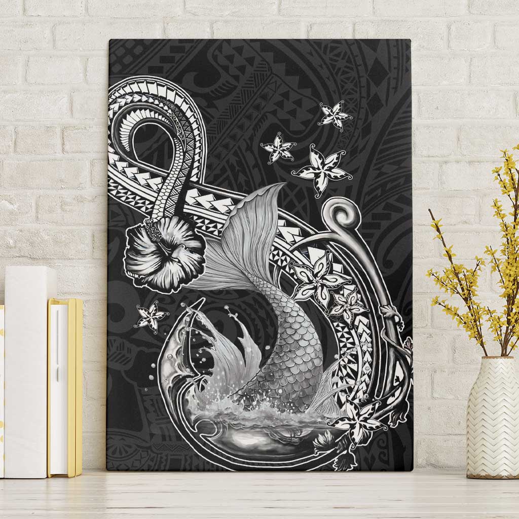 Hawaii Mermaid Monotone Canvas Wall Art Polynesian Pattern Fish Hook