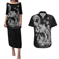 Hawaii Mermaid Monotone Couples Matching Puletasi and Hawaiian Shirt Polynesian Pattern Fish Hook