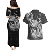 Hawaii Mermaid Monotone Couples Matching Puletasi and Hawaiian Shirt Polynesian Pattern Fish Hook