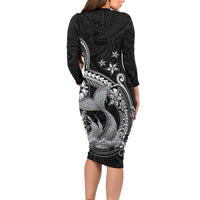 Hawaii Mermaid Monotone Family Matching Long Sleeve Bodycon Dress and Hawaiian Shirt Polynesian Pattern Fish Hook