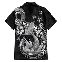 Hawaii Mermaid Monotone Family Matching Off The Shoulder Long Sleeve Dress and Hawaiian Shirt Polynesian Pattern Fish Hook