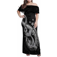 Hawaii Mermaid Monotone Family Matching Off Shoulder Maxi Dress and Hawaiian Shirt Polynesian Pattern Fish Hook