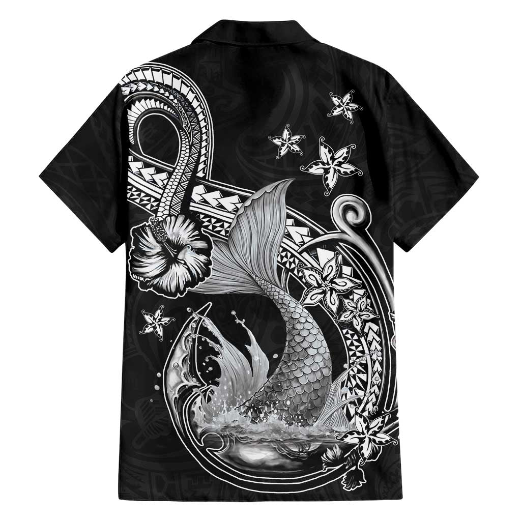 Hawaii Mermaid Monotone Family Matching Off Shoulder Short Dress and Hawaiian Shirt Polynesian Pattern Fish Hook