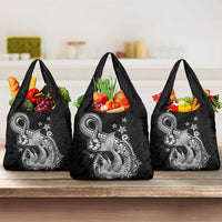 Hawaii Mermaid Monotone Grocery Bag Polynesian Pattern Fish Hook