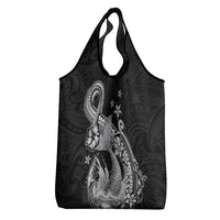 Hawaii Mermaid Monotone Grocery Bag Polynesian Pattern Fish Hook