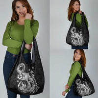 Hawaii Mermaid Monotone Grocery Bag Polynesian Pattern Fish Hook