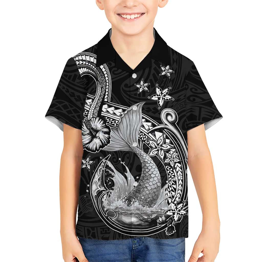 Hawaii Mermaid Monotone Hawaiian Shirt Polynesian Pattern Fish Hook