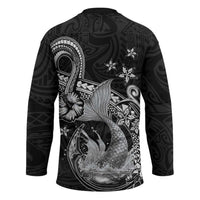 Hawaii Mermaid Monotone Hockey Jersey Polynesian Pattern Fish Hook