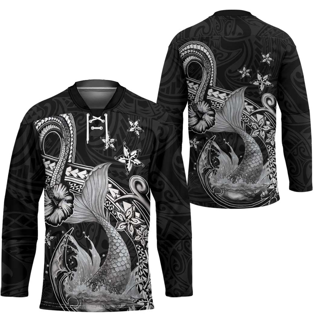Hawaii Mermaid Monotone Hockey Jersey Polynesian Pattern Fish Hook