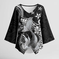 Hawaii Mermaid Monotone Kimono Sleeve Blouse Polynesian Pattern Fish Hook