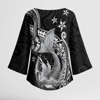 Hawaii Mermaid Monotone Kimono Sleeve Blouse Polynesian Pattern Fish Hook