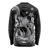 Hawaii Mermaid Monotone Long Sleeve Shirt Polynesian Pattern Fish Hook
