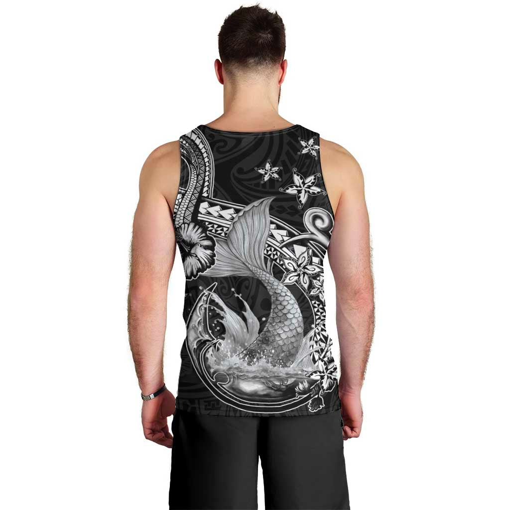 Hawaii Mermaid Monotone Men Tank Top Polynesian Pattern Fish Hook