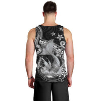 Hawaii Mermaid Monotone Men Tank Top Polynesian Pattern Fish Hook