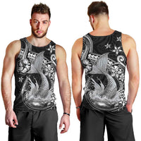 Hawaii Mermaid Monotone Men Tank Top Polynesian Pattern Fish Hook