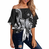 Hawaii Mermaid Monotone Off Shoulder Wrap Waist Top Polynesian Pattern Fish Hook LT01 - Polynesian Pride
