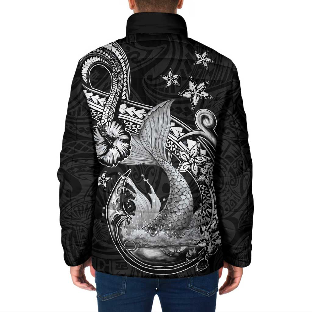 Hawaii Mermaid Monotone Padded Jacket Polynesian Pattern Fish Hook