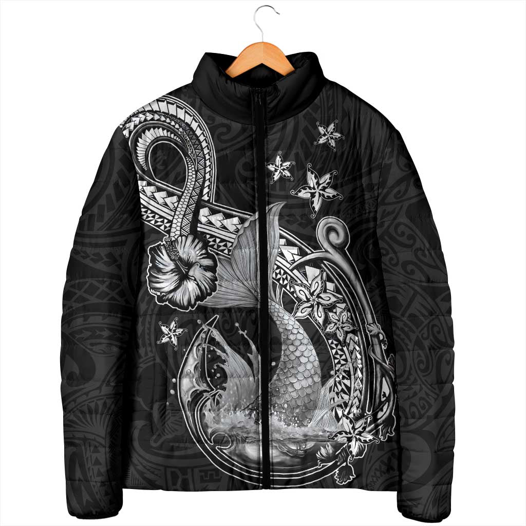 Hawaii Mermaid Monotone Padded Jacket Polynesian Pattern Fish Hook
