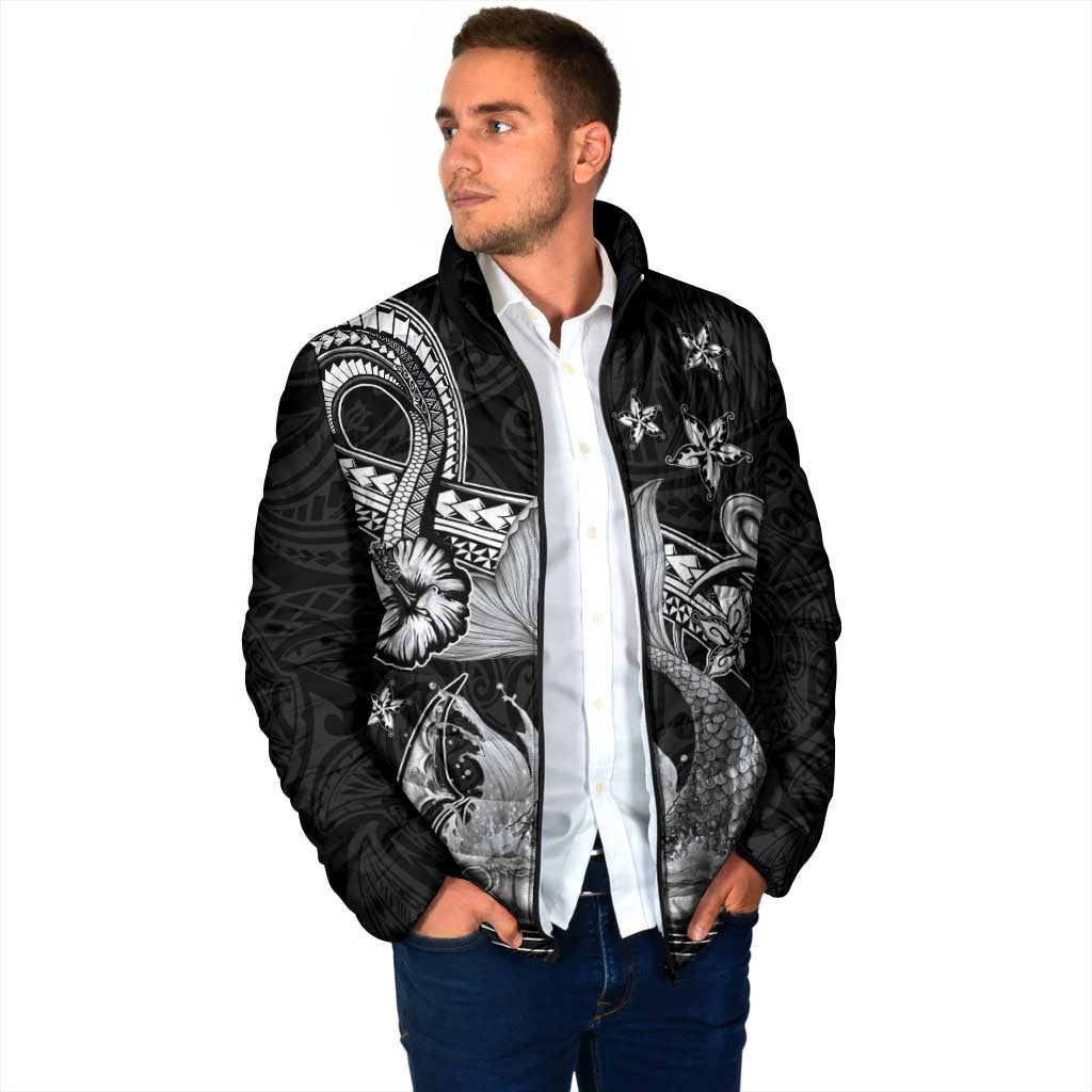 Hawaii Mermaid Monotone Padded Jacket Polynesian Pattern Fish Hook