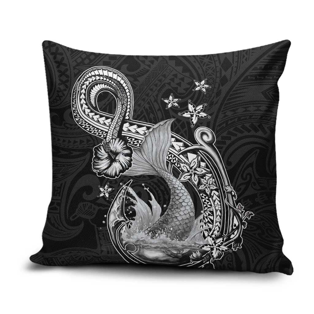 Hawaii Mermaid Monotone Pillow Cover Polynesian Pattern Fish Hook