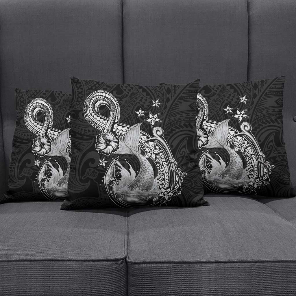 Hawaii Mermaid Monotone Pillow Cover Polynesian Pattern Fish Hook