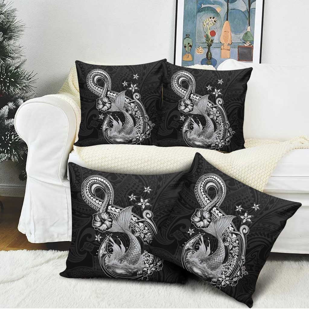 Hawaii Mermaid Monotone Pillow Cover Polynesian Pattern Fish Hook