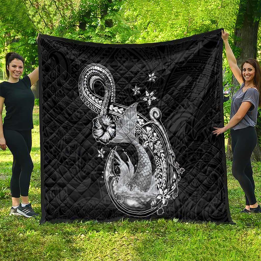 Hawaii Mermaid Monotone Quilt Polynesian Pattern Fish Hook