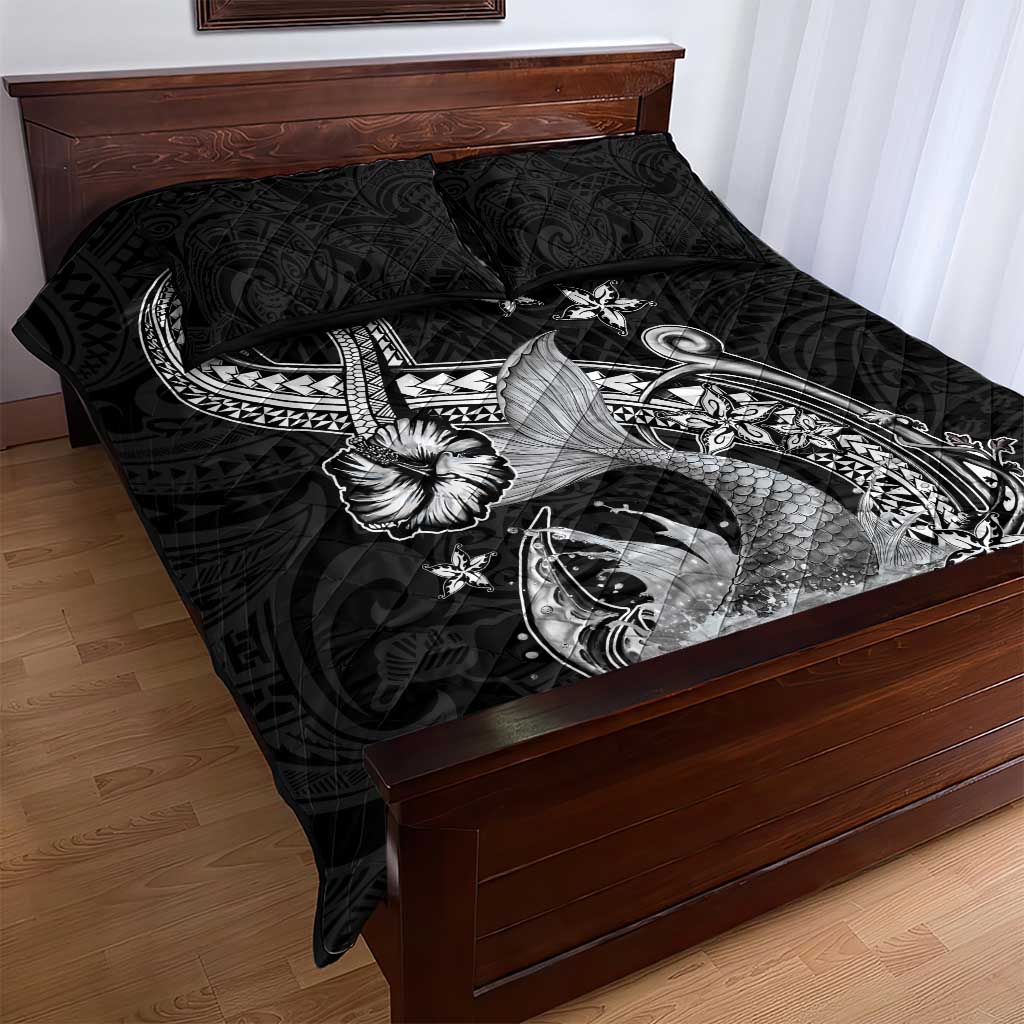 Hawaii Mermaid Monotone Quilt Bed Set Polynesian Pattern Fish Hook