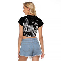 Hawaii Mermaid Monotone Raglan Cropped T Shirt Polynesian Pattern Fish Hook