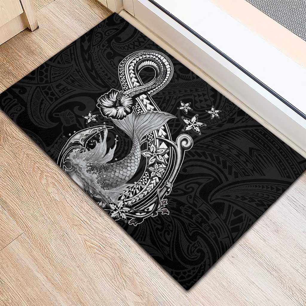 Hawaii Mermaid Monotone Rubber Doormat Polynesian Pattern Fish Hook