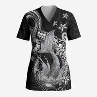 Hawaii Mermaid Monotone Scrub Top Polynesian Pattern Fish Hook